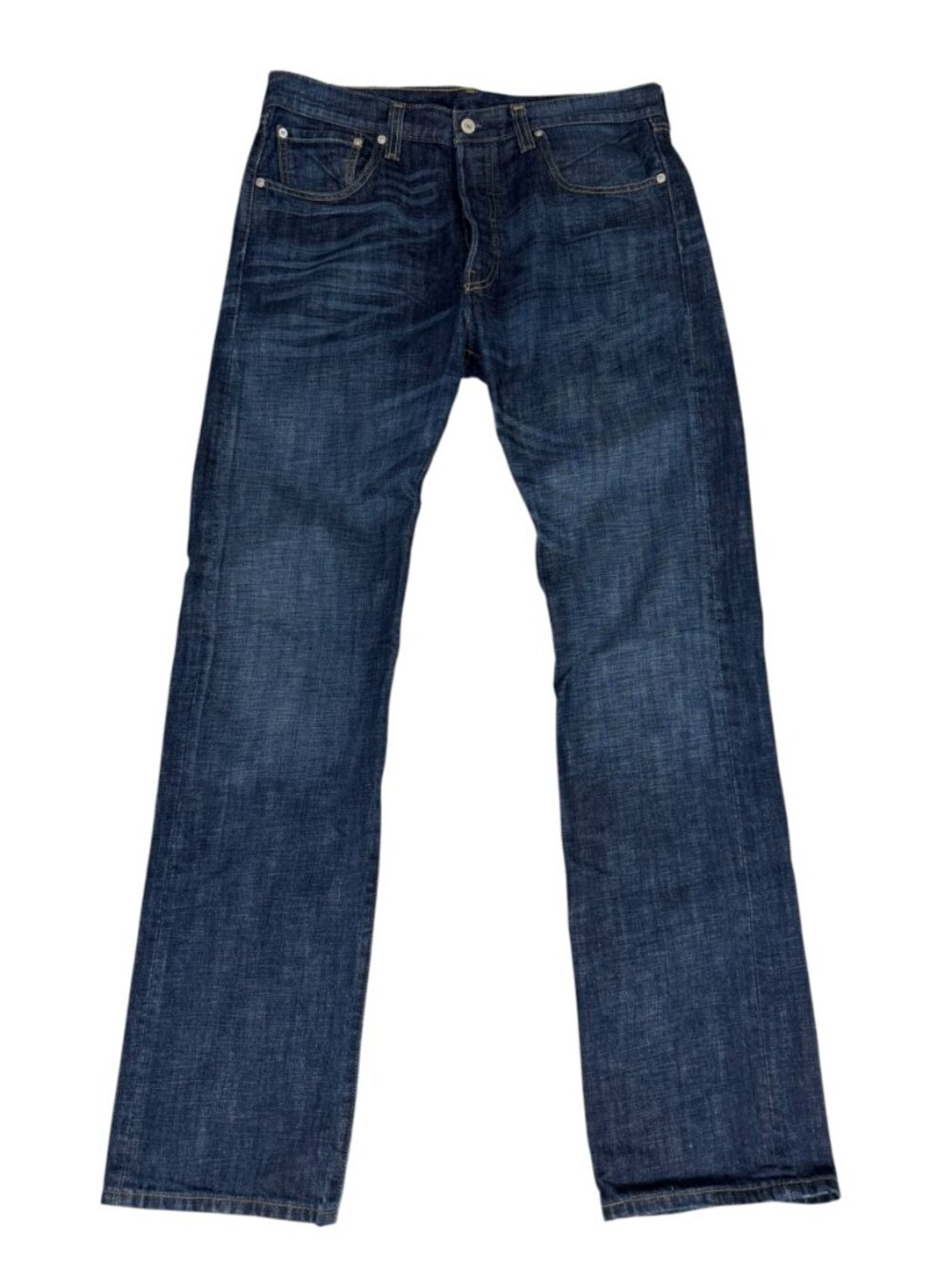 Levis 501 Original Straight Fit Men 34x36 Dark Wash Whiskered Button Fly Jeans